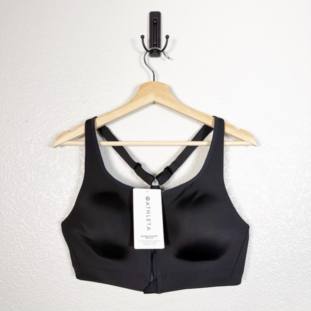 Athleta NWT Advance Zip Front Bra Size 38C Sports Black Athleisure Gym‎ Active